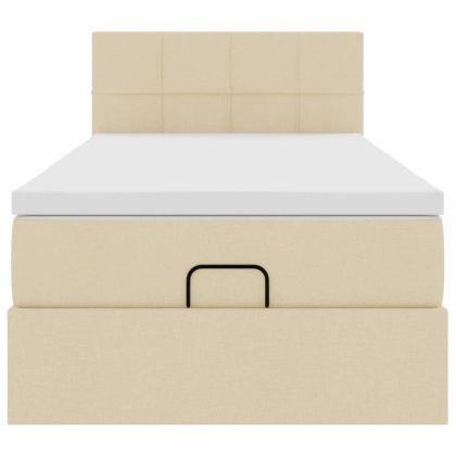 Османска легло с матрак и LED, кремаво, 90x190 см, плат