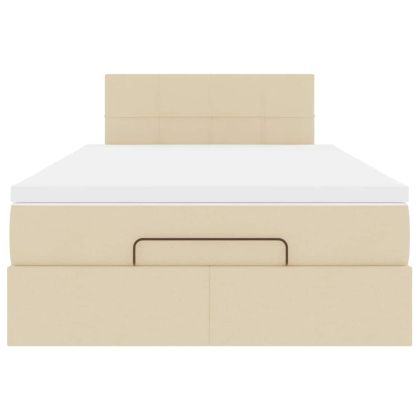 Османска легло с матрак и LED, кремаво, 120x190 см, плат