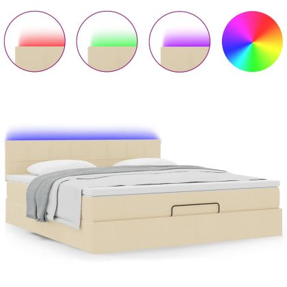 Османска легло с матрак и LED, кремаво, 180x200 см, плат