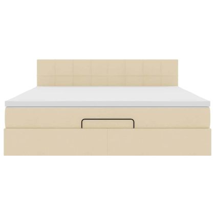 Османска легло с матрак и LED, кремаво, 180x200 см, плат