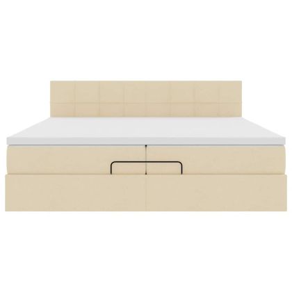 Османска легло с матрак и LED, кремаво, 200x200 см, плат