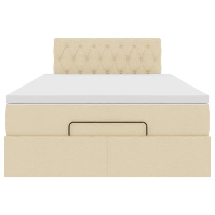 Османска легло с матрак и LED, кремаво, 120x190 см, плат
