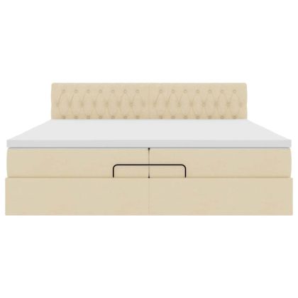 Османска легло с матрак и LED, кремаво, 200x200 см, плат