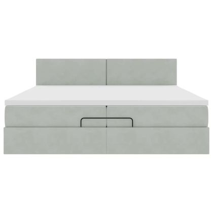 Османска легло с матраци и LED, светлосиво, 200x200 см, кадифе