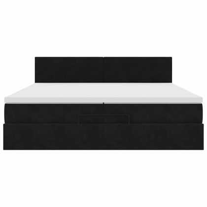 Османска легло с матраци и LED, черно, 200x200 см, кадифе