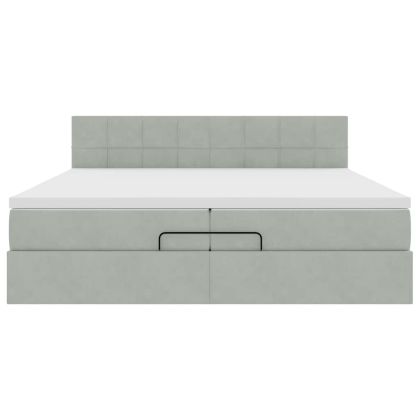 Османска легло с матраци и LED, светлосиво, 200x200 см, кадифе