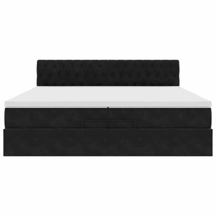 Османска легло с матраци и LED, черно, 200x200 см, кадифе