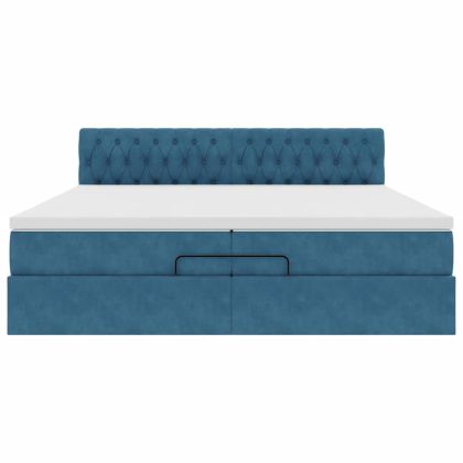 Османска легло с матраци и LED, тъмносиньо, 200x200 см, кадифе