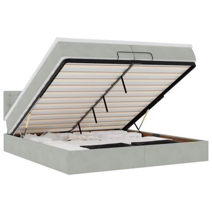 Османска легло с матраци и LED, светлосиво, 200x200 см, кадифе