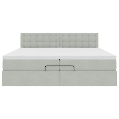 Османска легло с матраци и LED, светлосиво, 200x200 см, кадифе