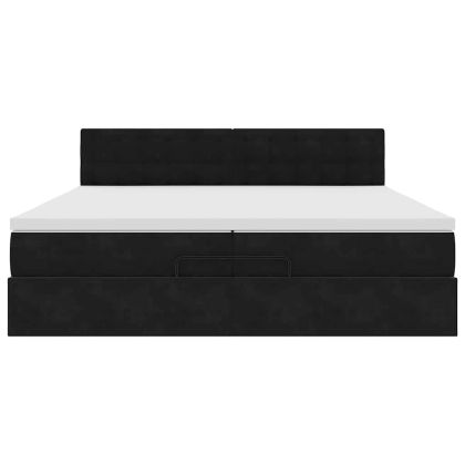 Османска легло с матраци и LED, черно, 200x200 см, кадифе