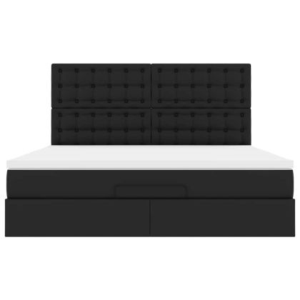Османска легло с матрак, черно, 180x200 см, изкуствена кожа