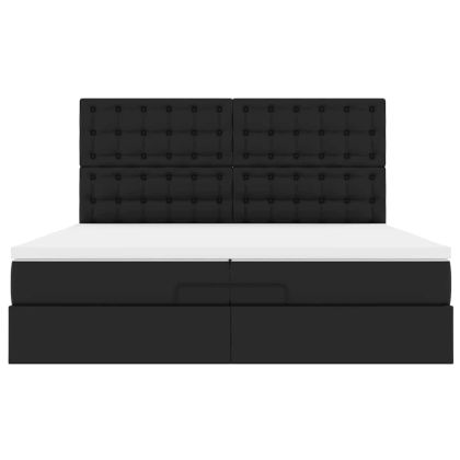 Османска легло с матраци, черно, 200x200 см, изкуствена кожа