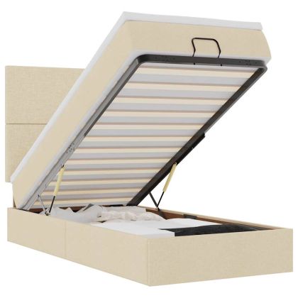 Османска легло с матрак, кремаво, 90x190 см, плат