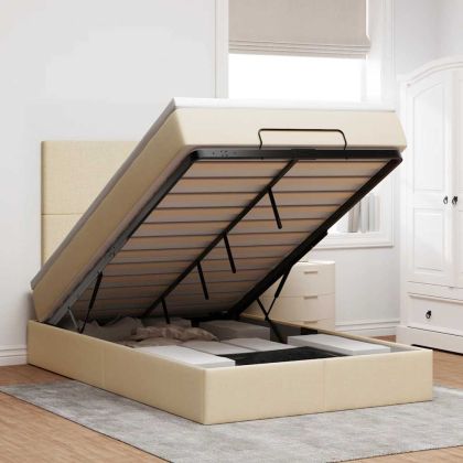 Османска легло с матрак, кремаво, 120x190 см, плат