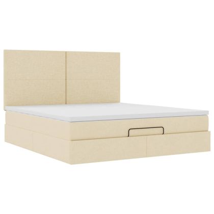 Османска легло с матрак, кремаво, 180x200 см, плат