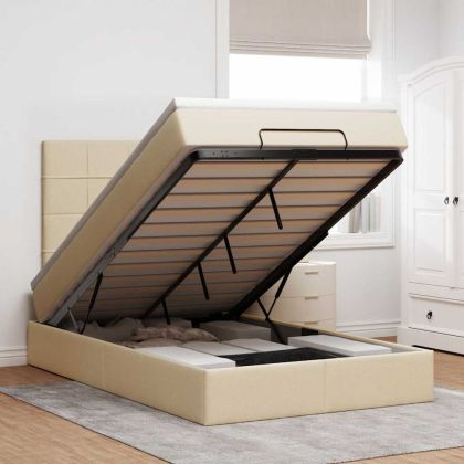 Османска легло с матрак, кремаво, 120x190 см, плат