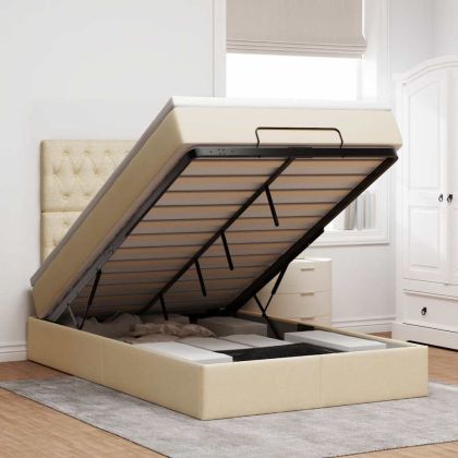 Османска легло с матрак, кремаво, 120x190 см, плат