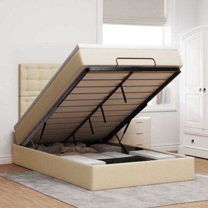 Османска легло с матрак, кремаво, 120x190 см, плат