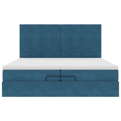 Османска легло с матраци, тъмносиньо, 200x200 см, кадифе