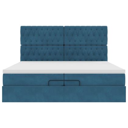 Османска легло с матраци, тъмносиньо, 200x200 см, кадифе