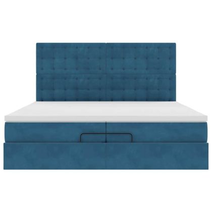 Османска легло с матраци, тъмносиньо, 200x200 см, кадифе