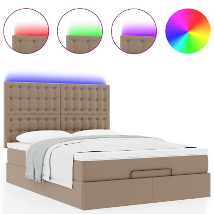 Османска легло с матрак&LED капучино 140x200 см изкуствена кожа