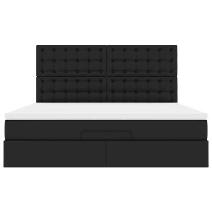 Османска легло с матрак&LED, черно, 180x200 см, изкуствена кожа