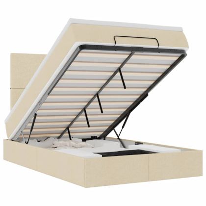 Османска легло с матрак и LED, кремаво, 120x190 см, плат