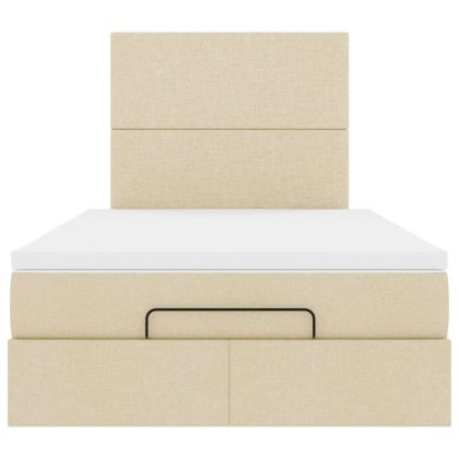 Османска легло с матрак и LED, кремаво, 120x190 см, плат