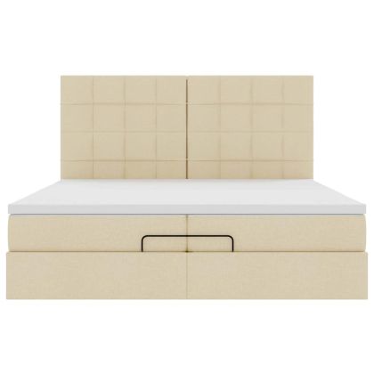 Османска легло с матрак и LED, кремаво, 200x200 см, плат