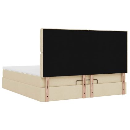 Османска легло с матрак и LED, кремаво, 200x200 см, плат