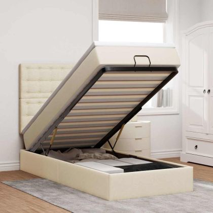 Османска легло с матрак и LED, кремаво, 90x190 см, плат