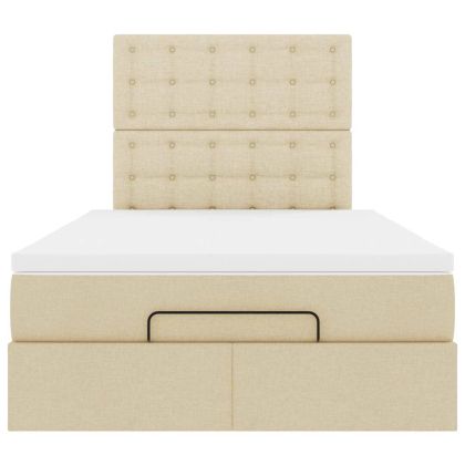 Османска легло с матрак и LED, кремаво, 120x190 см, плат