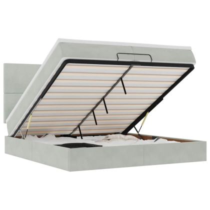 Османска легло с матраци и LED, светлосиво, 200x200 см, кадифе