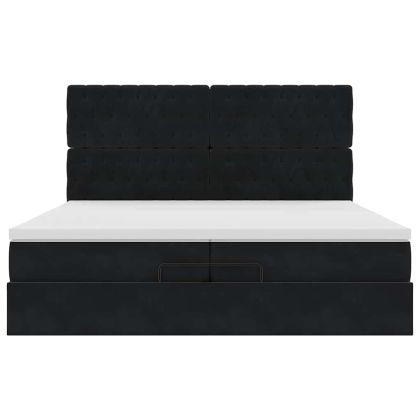 Османска легло с матраци и LED, черно, 200x200 см, кадифе