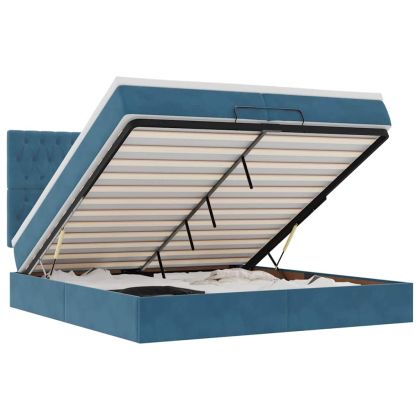 Османска легло с матраци и LED, тъмносиньо, 200x200 см, кадифе