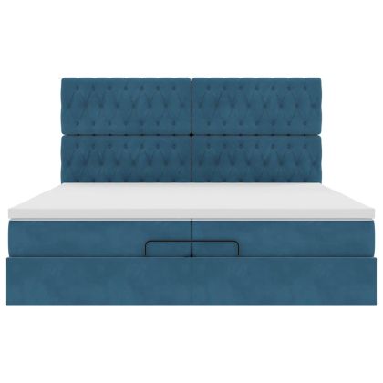 Османска легло с матраци и LED, тъмносиньо, 200x200 см, кадифе