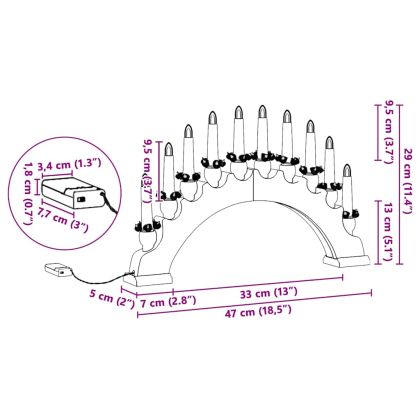 Коледен свещник с 10 LED свещи Кафяво 47 x 5 x 29 см