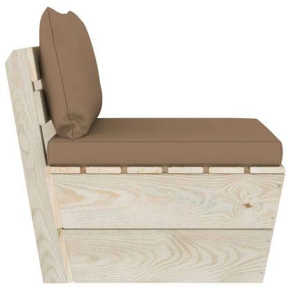 Градински палетен среден диван с възглавници, импрегниран смърч