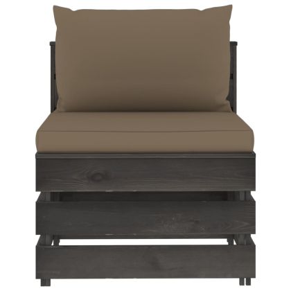 Секционен ъглов диван с възглавници, сиво импрегнирано дърво