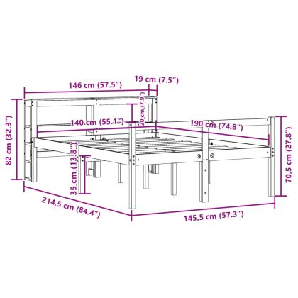 Легло за възрастни с табла, 140x190 см, борово дърво масив