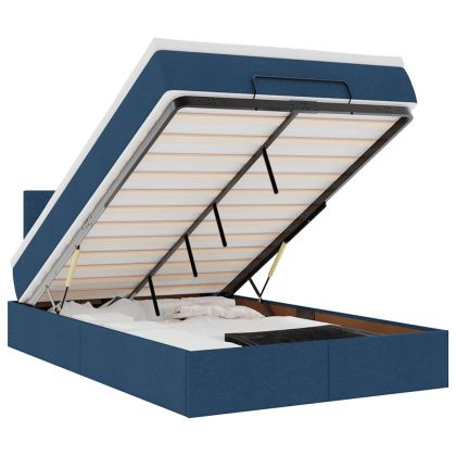 Османска легло с матрак и LED, синьо, 120x190 см, плат