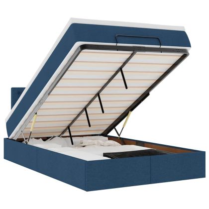 Османска легло с матрак и LED, синьо, 120x190 см, плат
