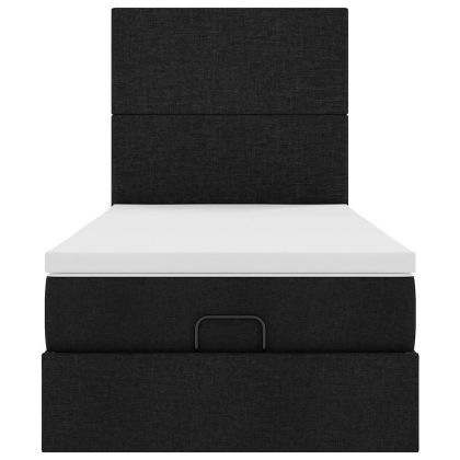 Османска легло с матрак, черно, 80x200 см, плат