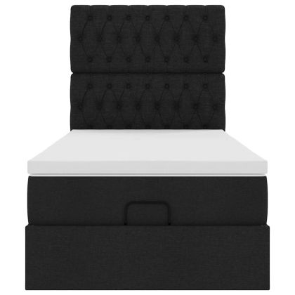 Османска легло с матрак и LED, черно, 80x200 см, плат