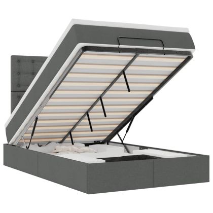 Османска легло с матрак и LED, тъмносиво, 120x190 см, плат