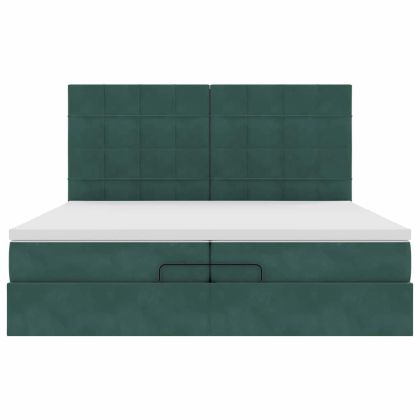 Османска легло с матраци и LED, тъмнозелено, 200x200 см, кадифе