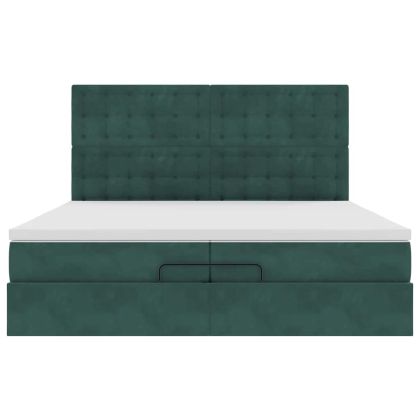 Османска легло с матраци и LED, тъмнозелено, 200x200 см, кадифе