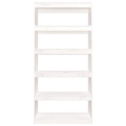 Библиотека/разделител за стая, бяла, 80x30x167,4 см, бор масив